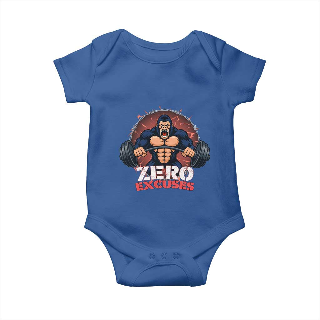 Zero Excuses Baby Onesie Gorilla Fitness Lover Gift TS12 Royal Blue Print Your Wear
