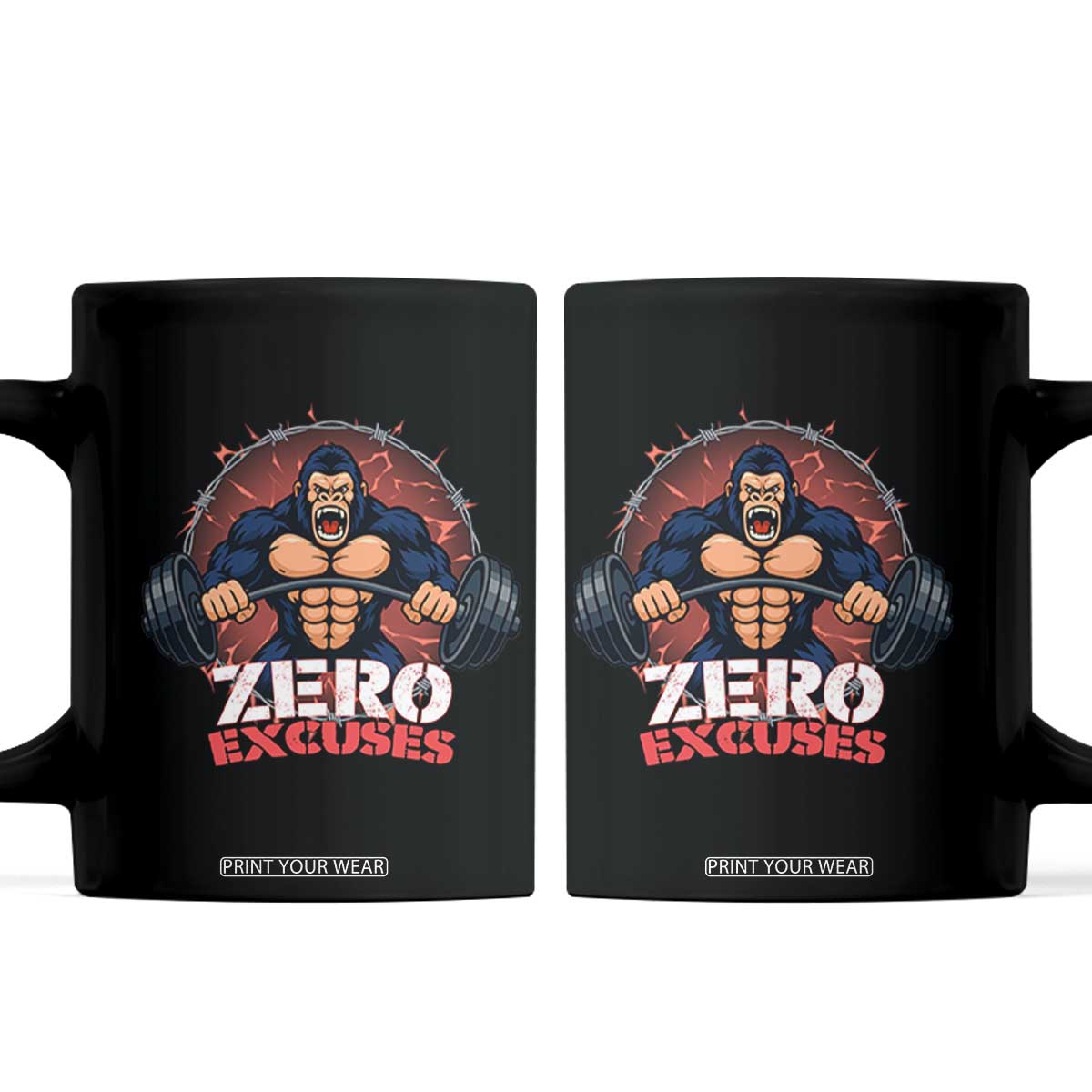 Zero Excuses Coffee Mug Gorilla Fitness Lover Gift TS12 Black Print Your Wear
