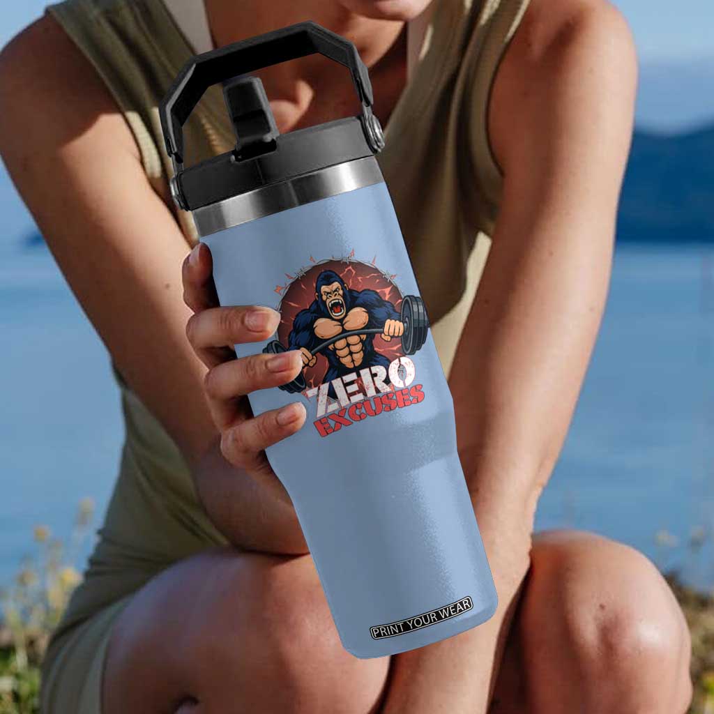 Zero Excuses Flip Straw Tumbler Gorilla Fitness Lover Gift TS12 One Size: 30 oz Light Blue Print Your Wear