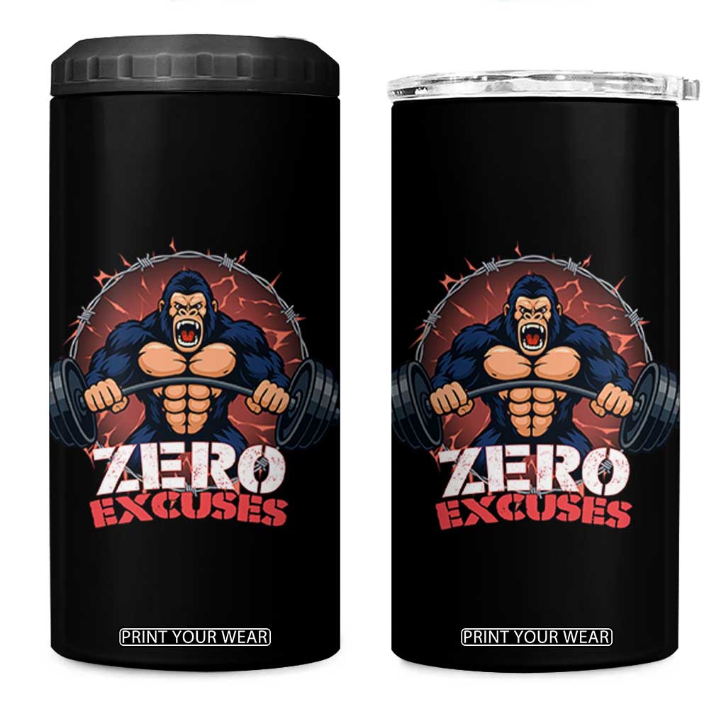 Zero Excuses 4 in 1 Can Cooler Tumbler Gorilla Fitness Lover Gift TS12 One Size: 16 oz Black Print Your Wear