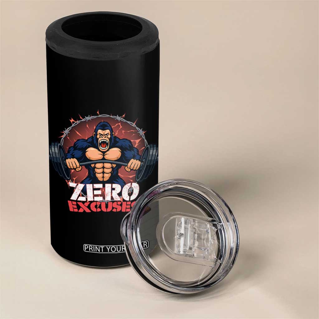 Zero Excuses 4 in 1 Can Cooler Tumbler Gorilla Fitness Lover Gift TS12 Print Your Wear