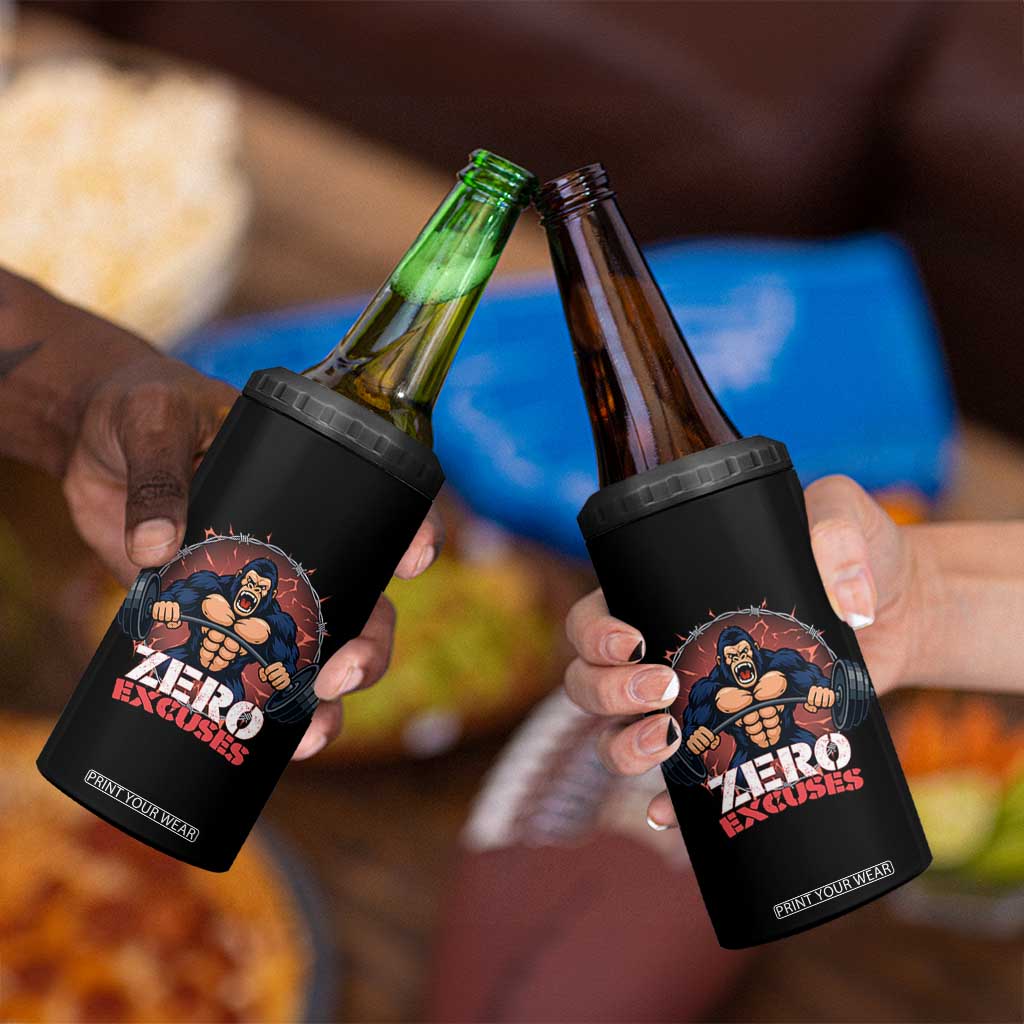 Zero Excuses 4 in 1 Can Cooler Tumbler Gorilla Fitness Lover Gift TS12 Print Your Wear
