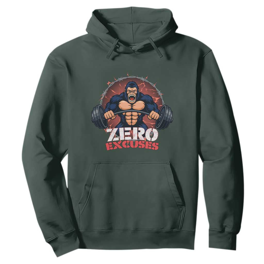 Zero Excuses Hoodie Gorilla Fitness Lover Gift TS12 Dark Forest Green Print Your Wear