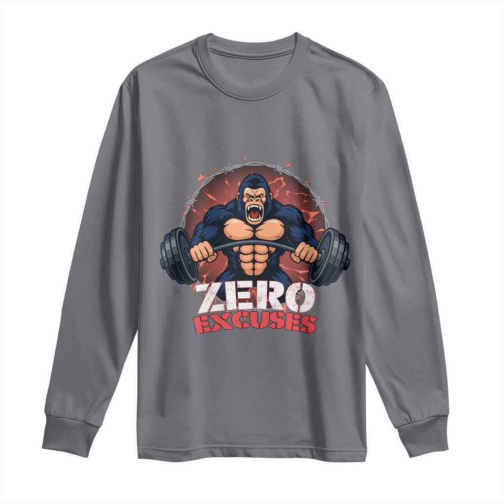 Zero Excuses Long Sleeve Shirt Gorilla Fitness Lover Gift TS12 Charcoal Print Your Wear