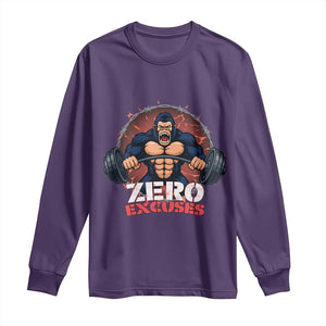 Zero Excuses Long Sleeve Shirt Gorilla Fitness Lover Gift TS12 Purple Print Your Wear