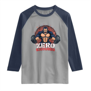 Zero Excuses Raglan Shirt Gorilla Fitness Lover Gift TS12 Sport Gray Navy Print Your Wear