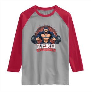 Zero Excuses Raglan Shirt Gorilla Fitness Lover Gift TS12 Sport Gray Red Print Your Wear