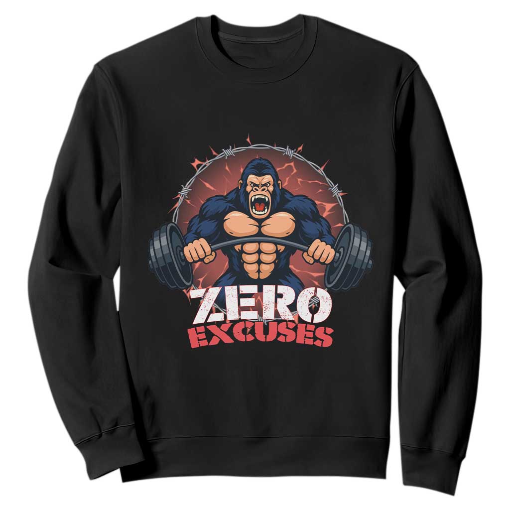 Zero Excuses Sweatshirt Gorilla Fitness Lover Gift TS12 Black Print Your Wear