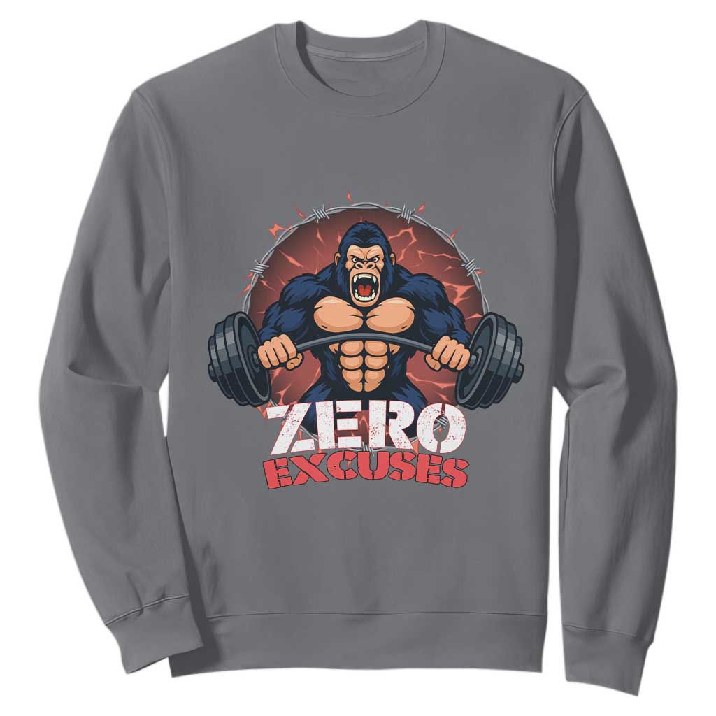 Zero Excuses Sweatshirt Gorilla Fitness Lover Gift TS12 Charcoal Print Your Wear