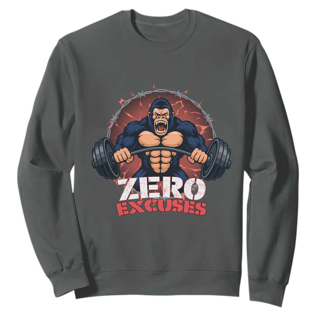 Zero Excuses Sweatshirt Gorilla Fitness Lover Gift TS12 Dark Heather Print Your Wear