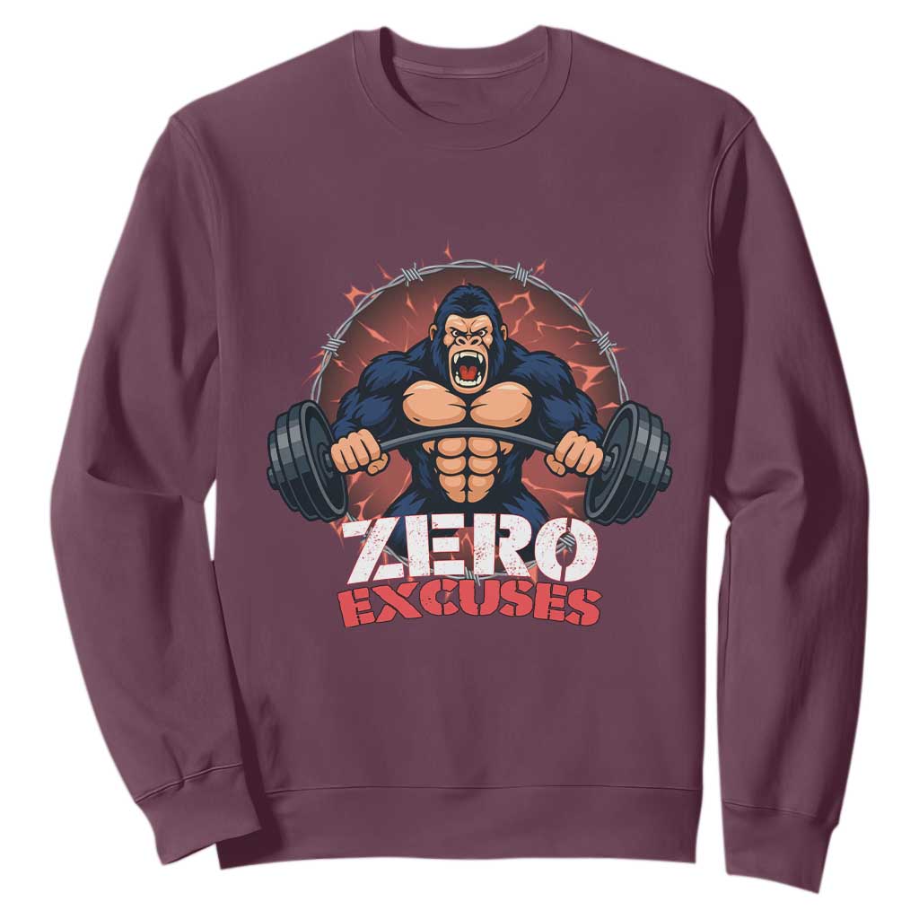Zero Excuses Sweatshirt Gorilla Fitness Lover Gift TS12 Maroon Print Your Wear