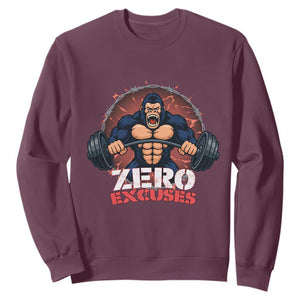 Zero Excuses Sweatshirt Gorilla Fitness Lover Gift TS12 Maroon Print Your Wear