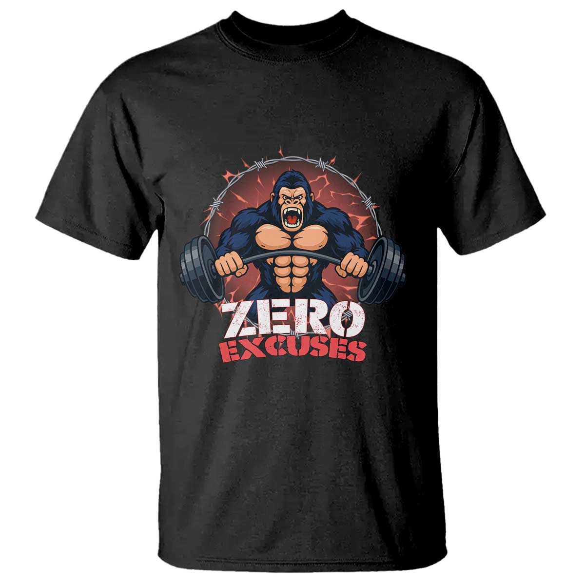 Zero Excuses T Shirt Gorilla Fitness Lover Gift TS12 Black Print Your Wear