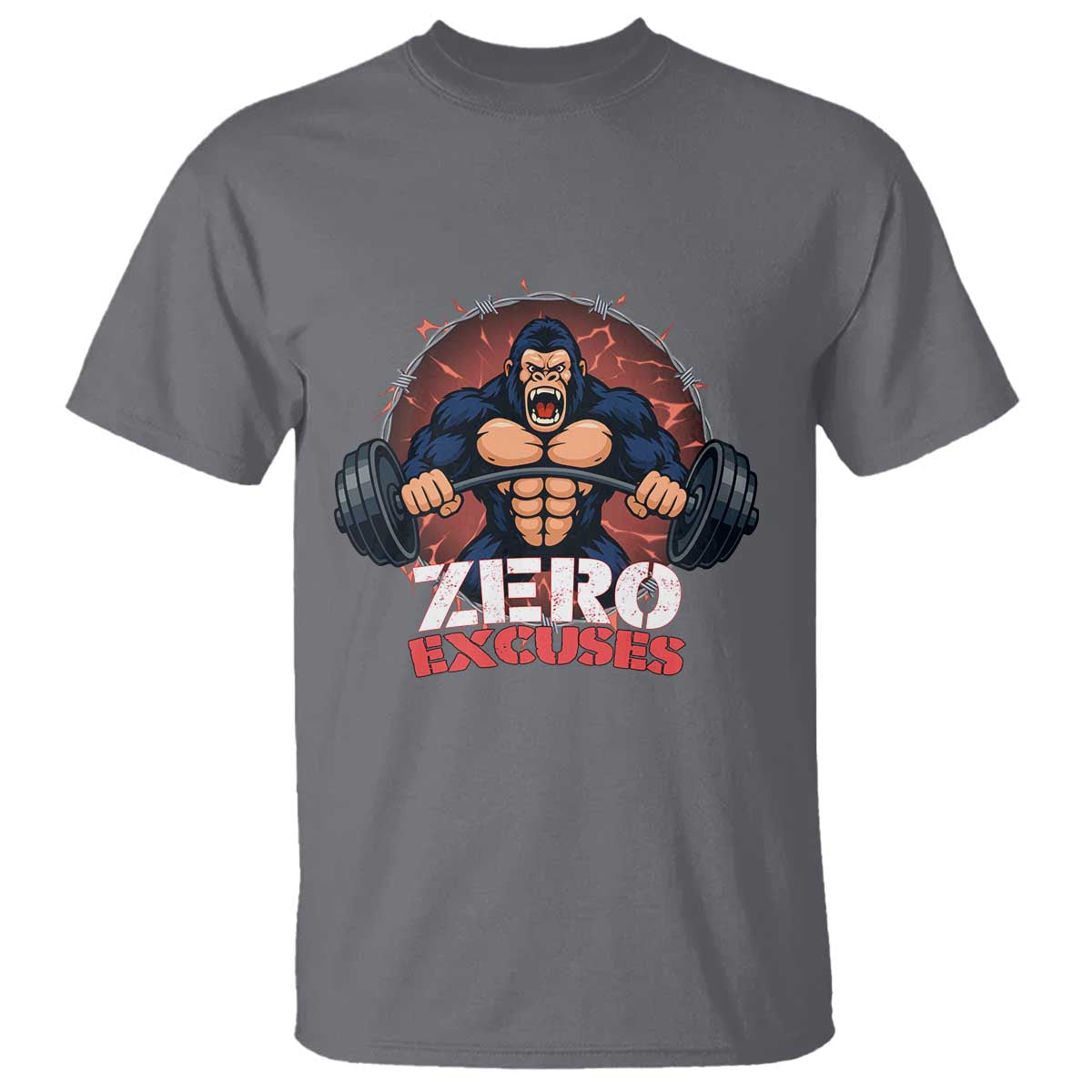 Zero Excuses T Shirt Gorilla Fitness Lover Gift TS12 Charcoal Print Your Wear