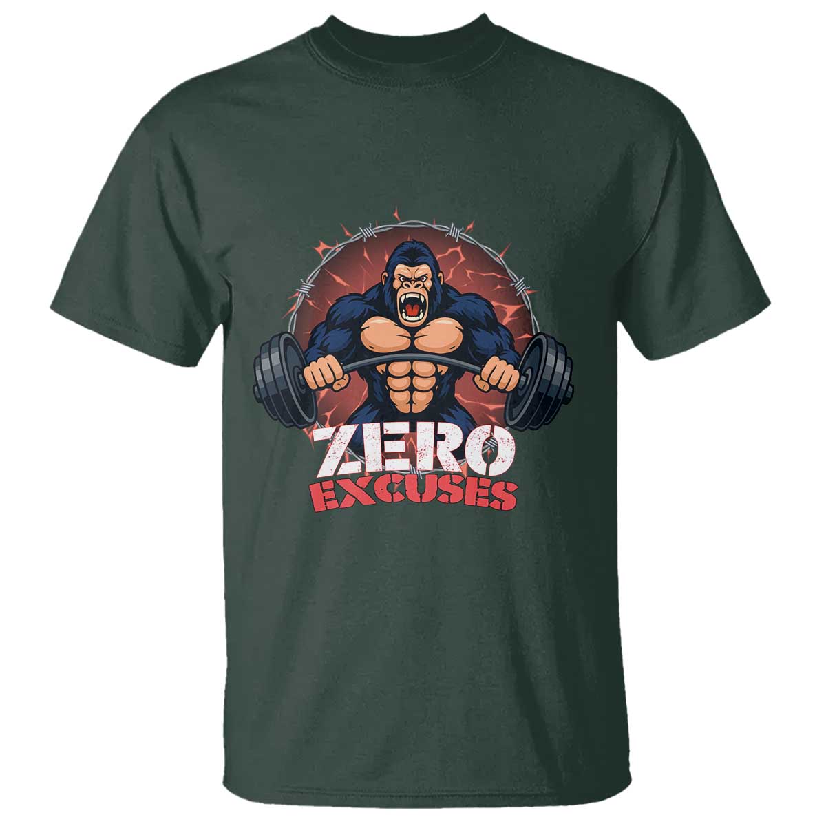 Zero Excuses T Shirt Gorilla Fitness Lover Gift TS12 Dark Forest Green Print Your Wear