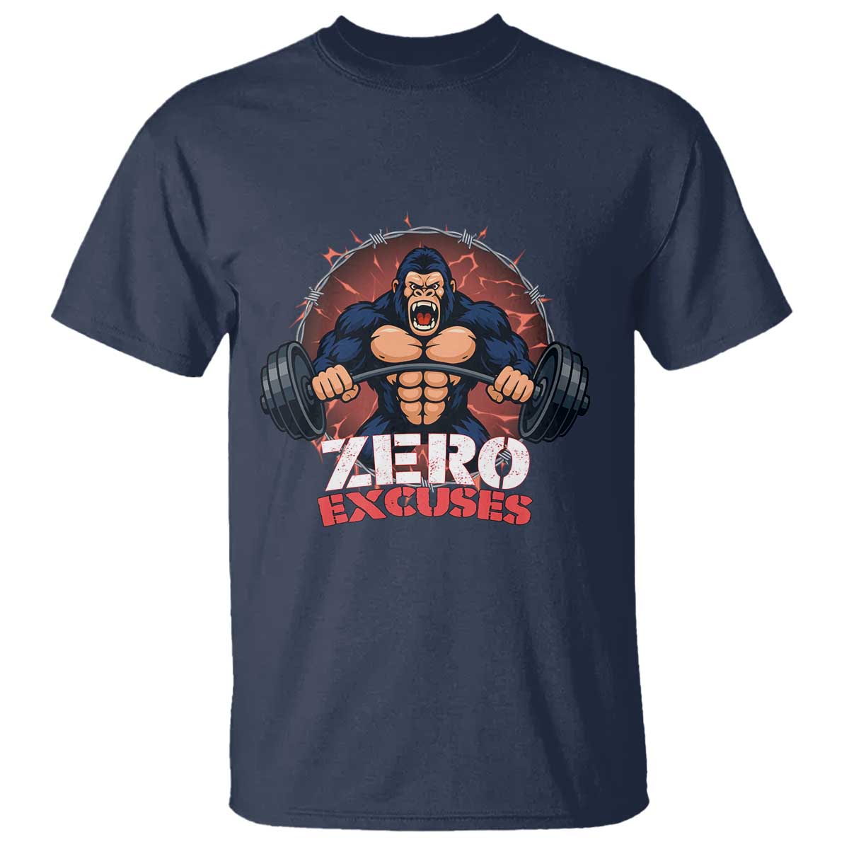 Zero Excuses T Shirt Gorilla Fitness Lover Gift TS12 Navy Print Your Wear