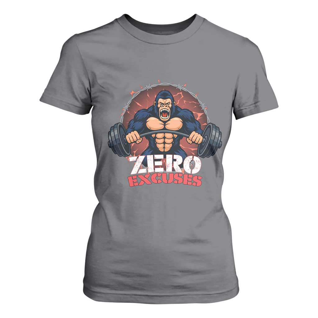 Zero Excuses T Shirt For Women Gorilla Fitness Lover Gift TS12 Charcoal Print Your Wear