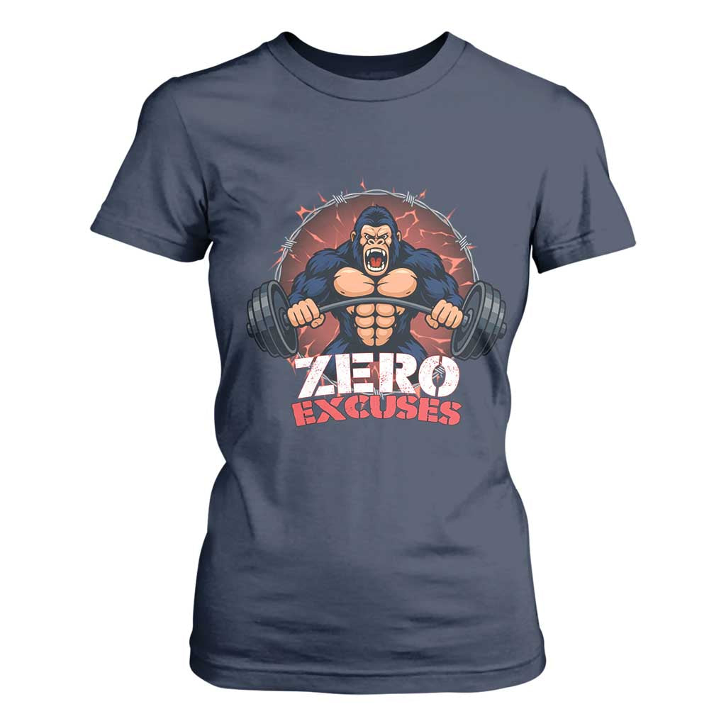 Zero Excuses T Shirt For Women Gorilla Fitness Lover Gift TS12 Navy Print Your Wear
