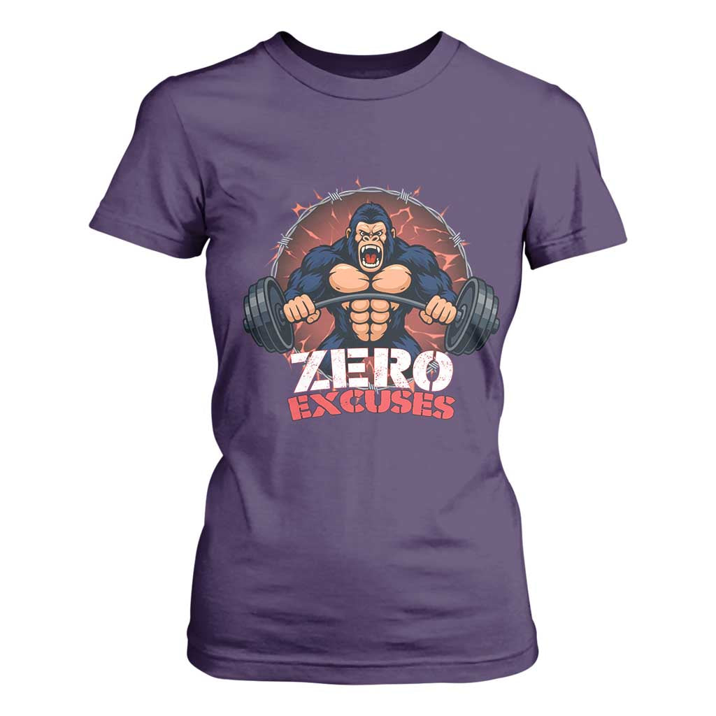 Zero Excuses T Shirt For Women Gorilla Fitness Lover Gift TS12 Purple Print Your Wear