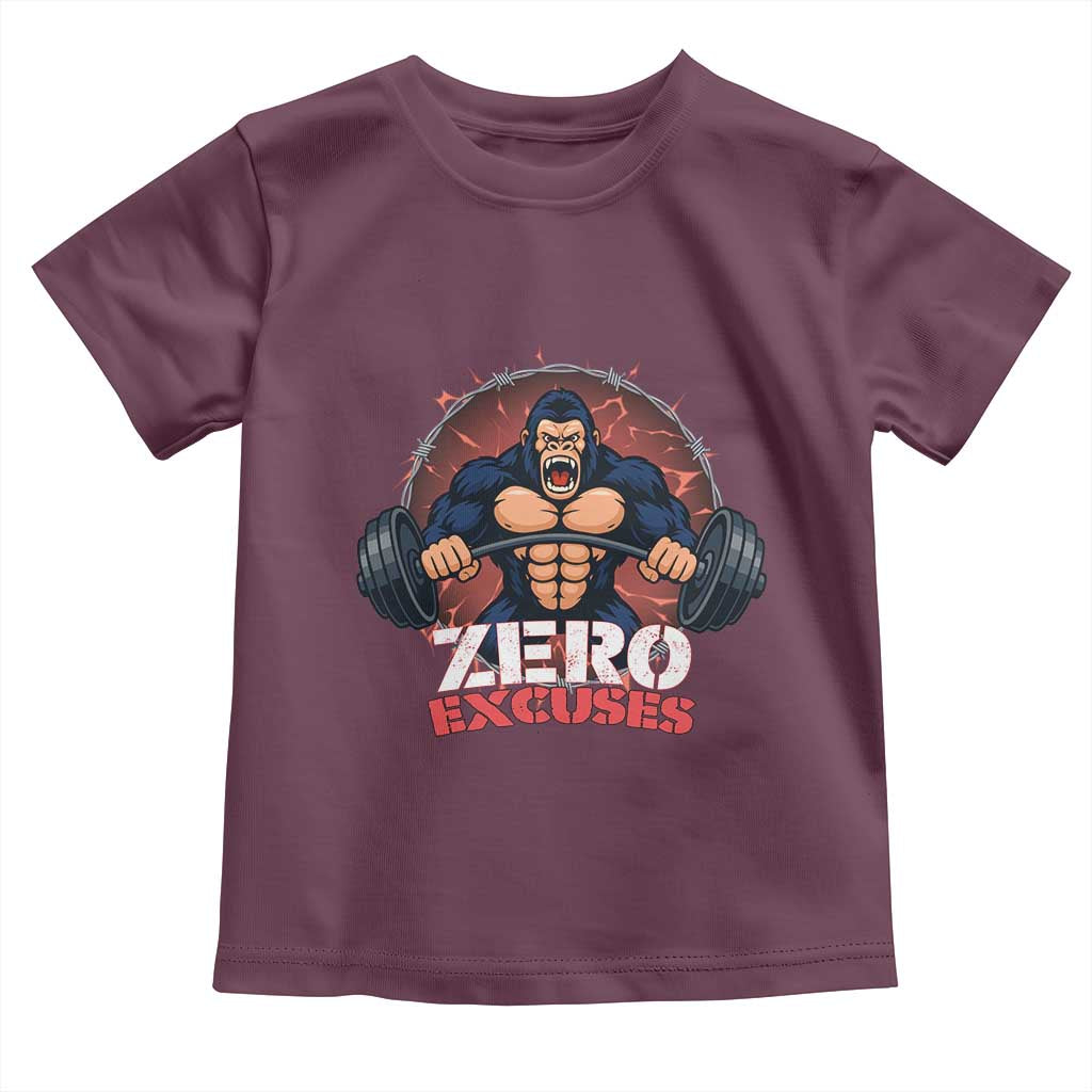 Zero Excuses Toddler T Shirt Gorilla Fitness Lover Gift TS12 Maroon Print Your Wear
