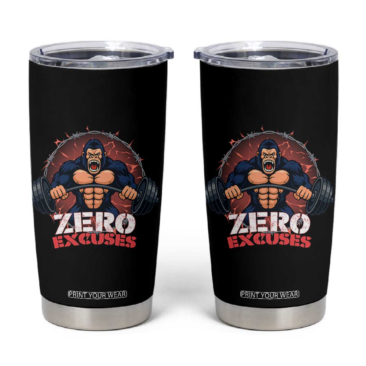 Zero Excuses Tumbler Cup Gorilla Fitness Lover Gift TS12 Black Print Your Wear