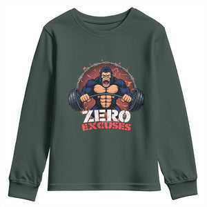 Zero Excuses Youth Sweatshirt Gorilla Fitness Lover Gift TS12 Dark Forest Green Print Your Wear