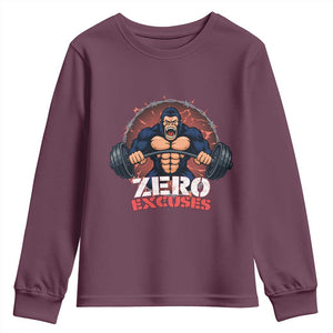 Zero Excuses Youth Sweatshirt Gorilla Fitness Lover Gift TS12 Maroon Print Your Wear