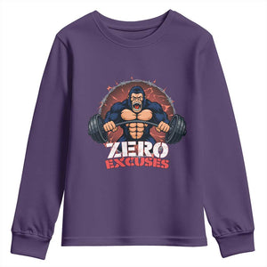 Zero Excuses Youth Sweatshirt Gorilla Fitness Lover Gift TS12 Purple Print Your Wear