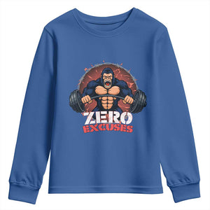 Zero Excuses Youth Sweatshirt Gorilla Fitness Lover Gift TS12 Royal Blue Print Your Wear