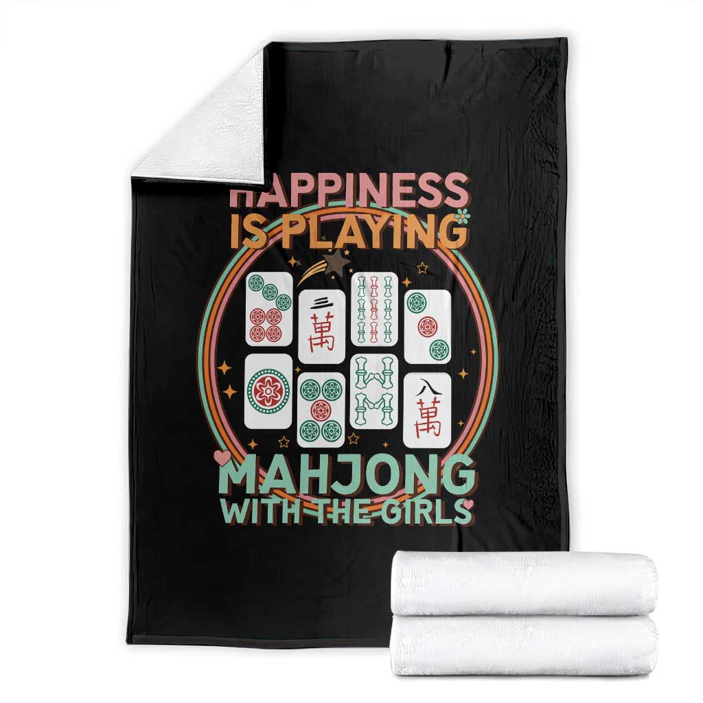 Happiness Is Playing Mahjong With The Girls Throw Blanket Mahjong Time TS12 Black Print Your Wear