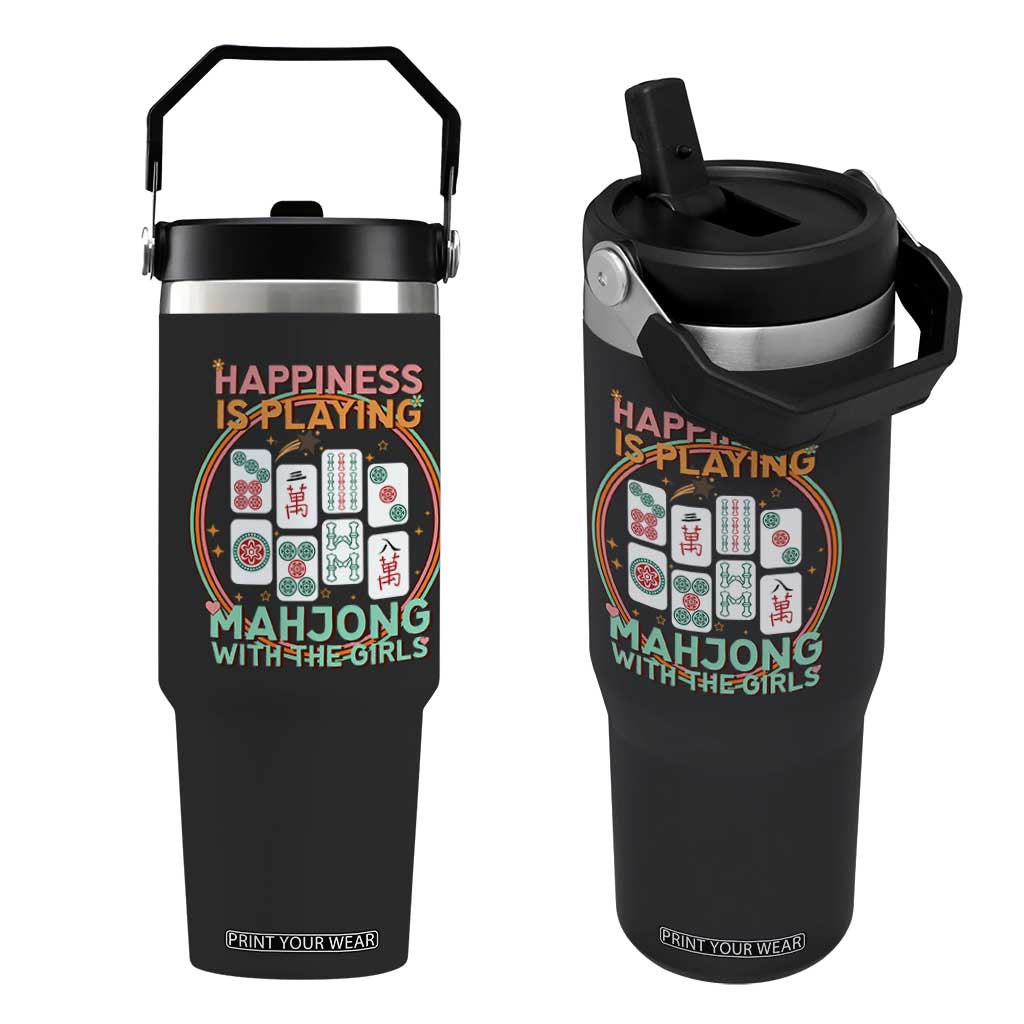Happiness Is Playing Mahjong With The Girls Flip Straw Tumbler Mahjong Time TS12 One Size: 30 oz Black Print Your Wear