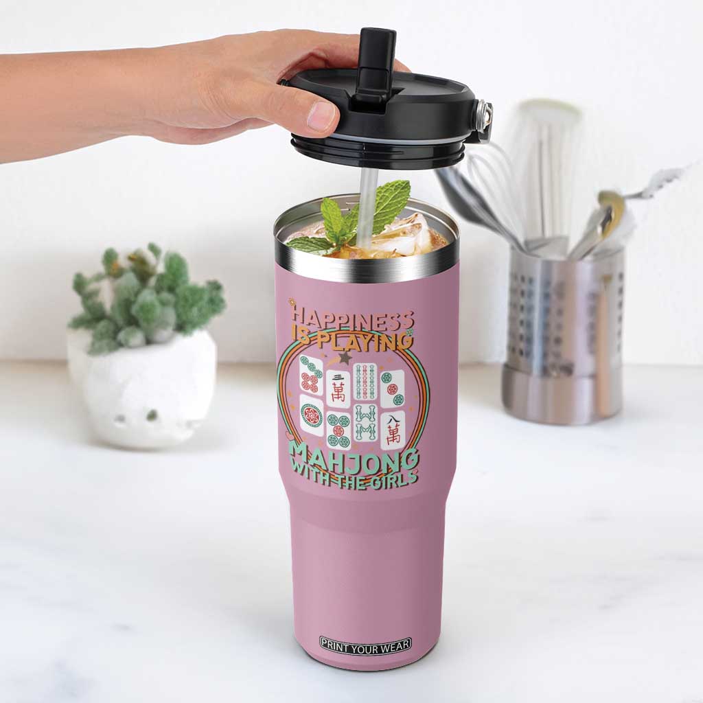 Happiness Is Playing Mahjong With The Girls Flip Straw Tumbler Mahjong Time TS12 One Size: 30 oz Light Pink Print Your Wear