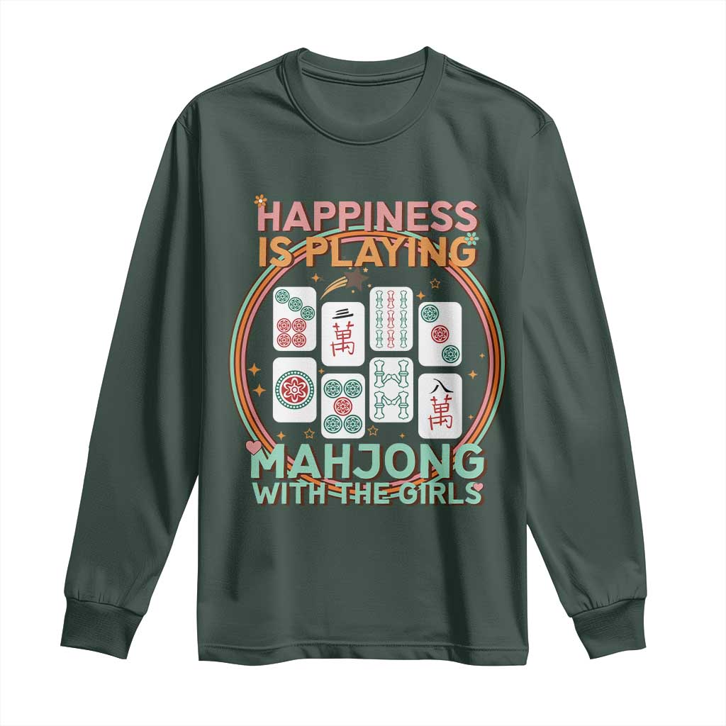 Happiness Is Playing Mahjong With The Girls Long Sleeve Shirt Mahjong Time TS12 Dark Forest Green Print Your Wear