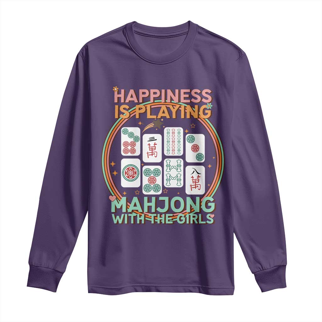Happiness Is Playing Mahjong With The Girls Long Sleeve Shirt Mahjong Time TS12 Purple Print Your Wear