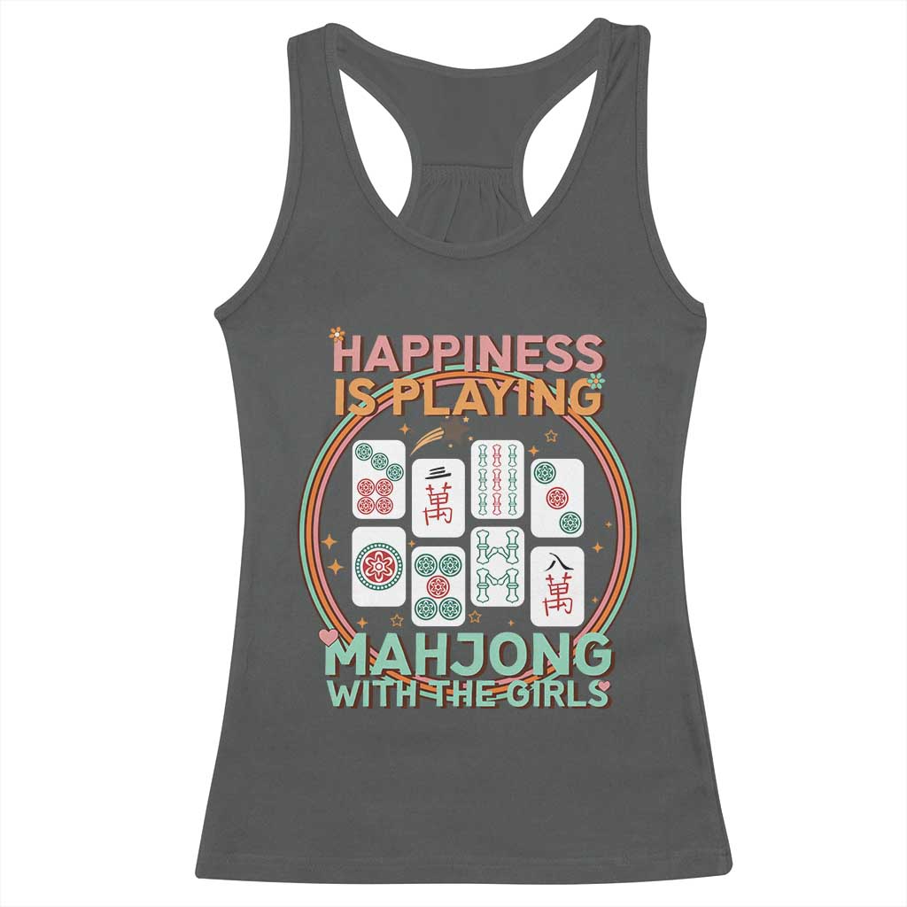 Happiness Is Playing Mahjong With The Girls Racerback Tank Top Mahjong Time TS12 Dark Heather Print Your Wear