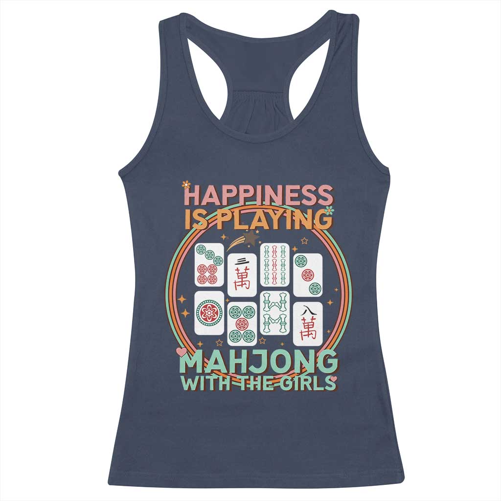 Happiness Is Playing Mahjong With The Girls Racerback Tank Top Mahjong Time TS12 Navy Print Your Wear