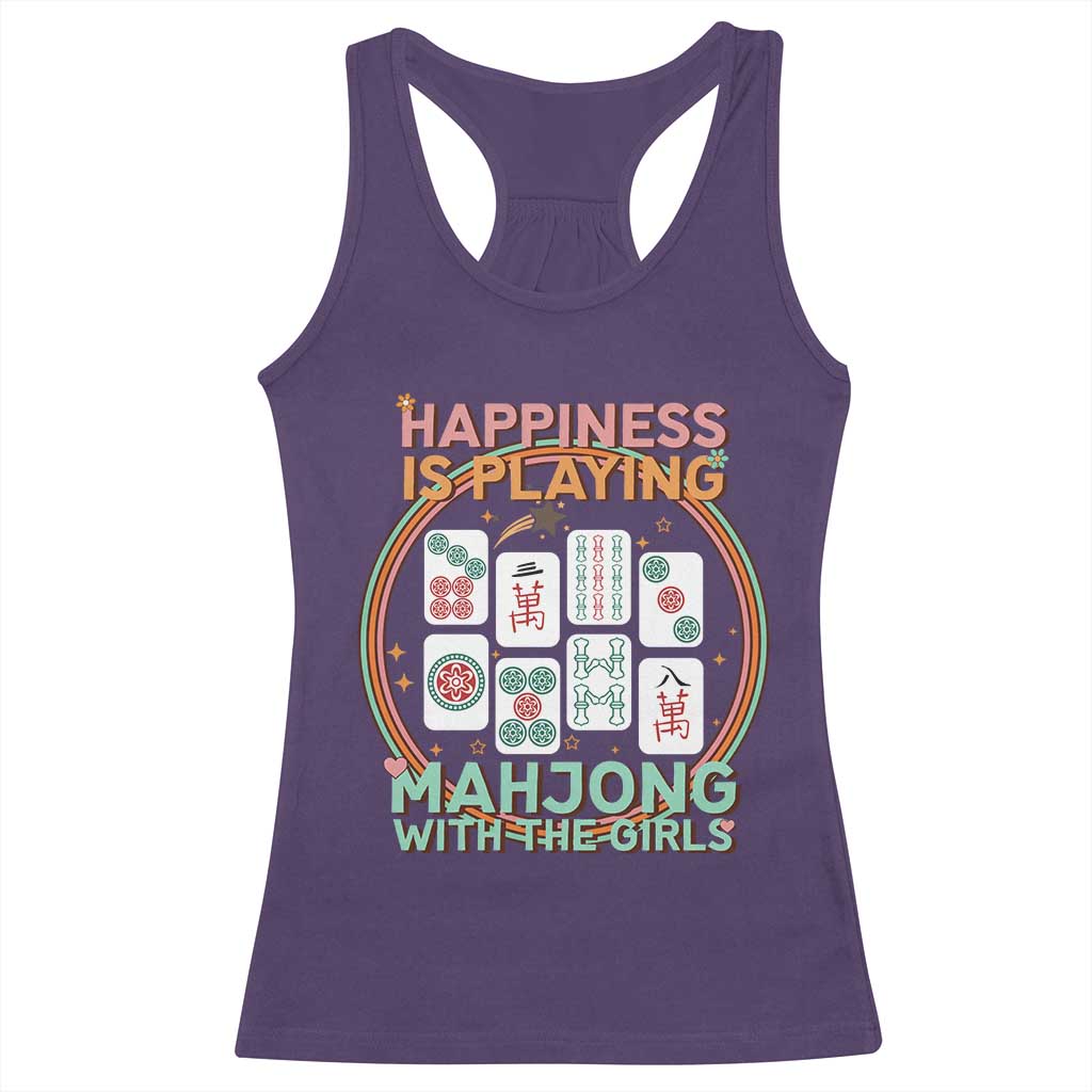 Happiness Is Playing Mahjong With The Girls Racerback Tank Top Mahjong Time TS12 Purple Print Your Wear