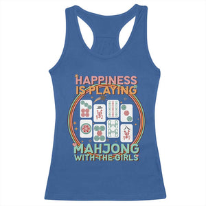 Happiness Is Playing Mahjong With The Girls Racerback Tank Top Mahjong Time TS12 Royal Blue Print Your Wear