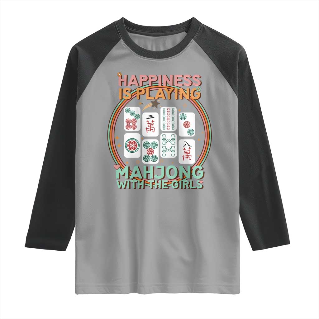 Happiness Is Playing Mahjong With The Girls Raglan Shirt Mahjong Time TS12 Sport Gray Black Print Your Wear