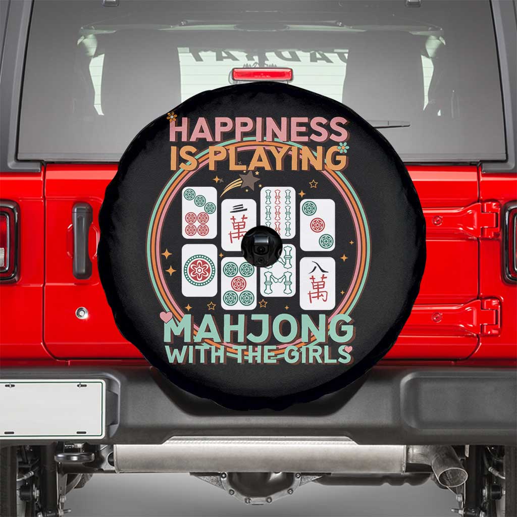 Happiness Is Playing Mahjong With The Girls Spare Tire Cover Mahjong Time TS12 Black Print Your Wear