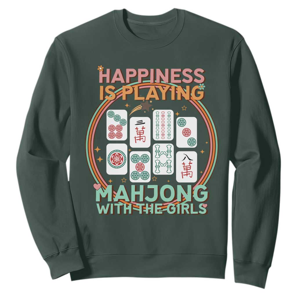 Happiness Is Playing Mahjong With The Girls Sweatshirt Mahjong Time TS12 Dark Forest Green Print Your Wear