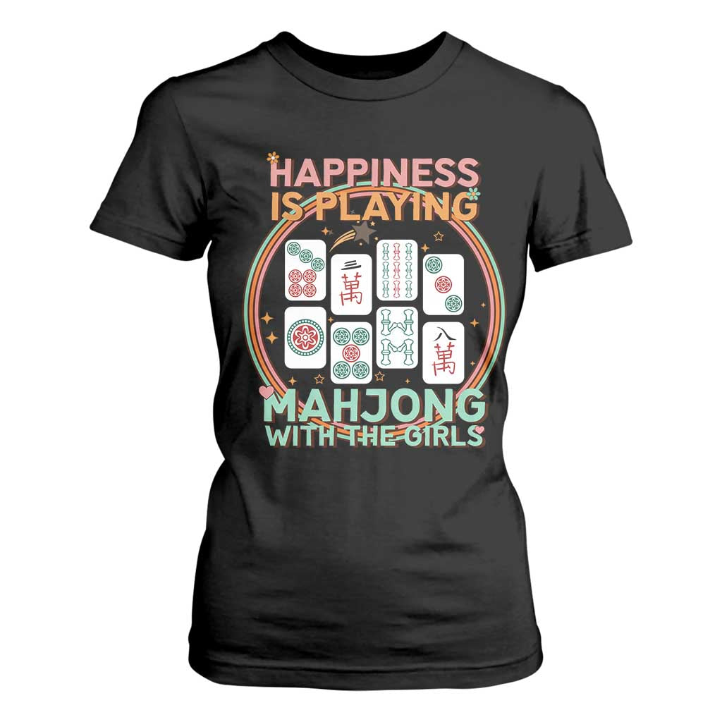 Happiness Is Playing Mahjong With The Girls T Shirt For Women Mahjong Time TS12 Black Print Your Wear