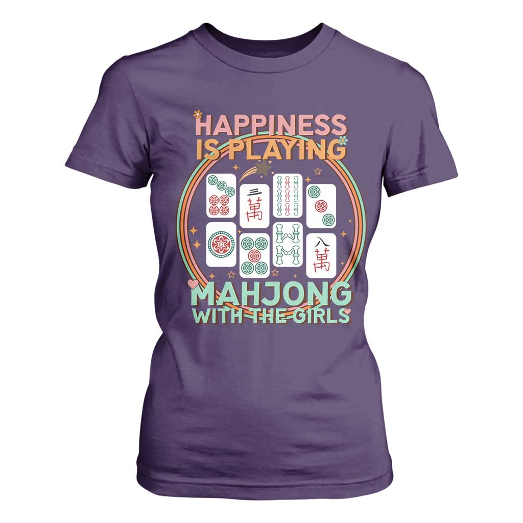 Happiness Is Playing Mahjong With The Girls T Shirt For Women Mahjong Time TS12 Purple Print Your Wear