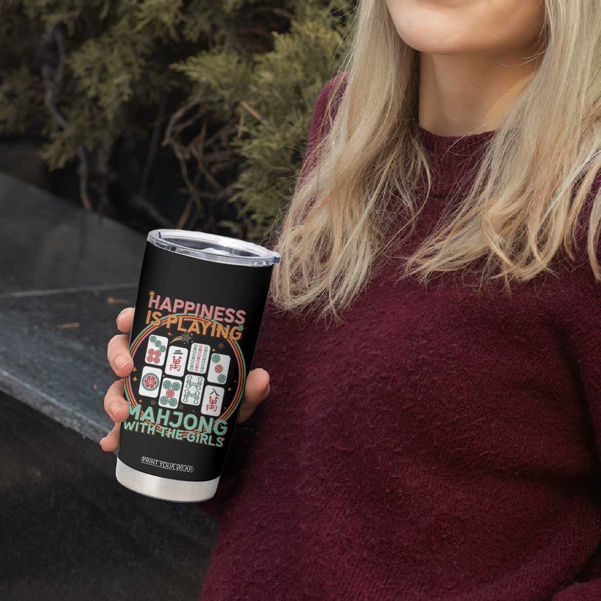 Happiness Is Playing Mahjong With The Girls Tumbler Cup Mahjong Time TS12 Print Your Wear