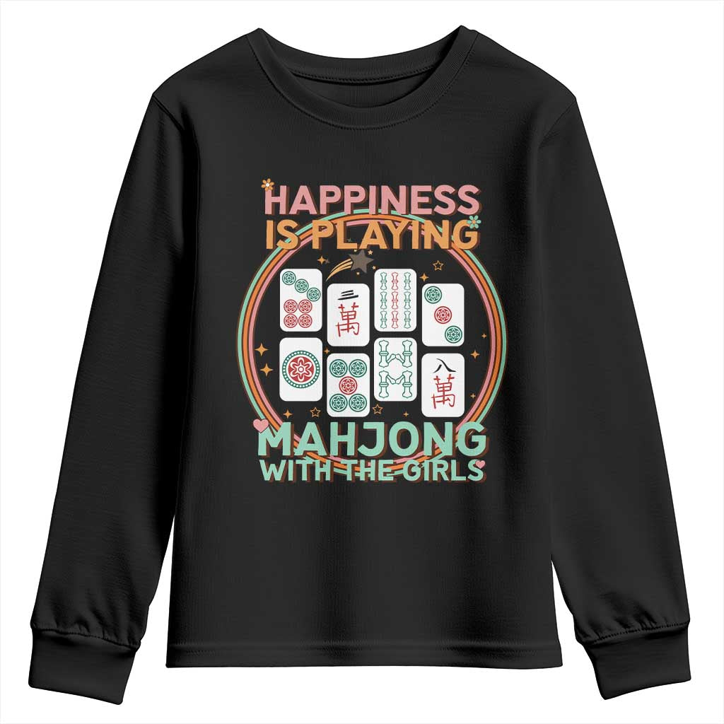 Happiness Is Playing Mahjong With The Girls Youth Sweatshirt Mahjong Time TS12 Black Print Your Wear
