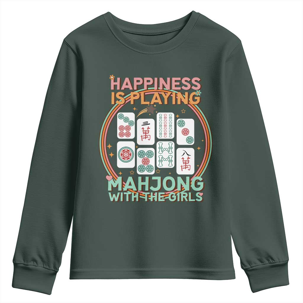 Happiness Is Playing Mahjong With The Girls Youth Sweatshirt Mahjong Time TS12 Dark Forest Green Print Your Wear
