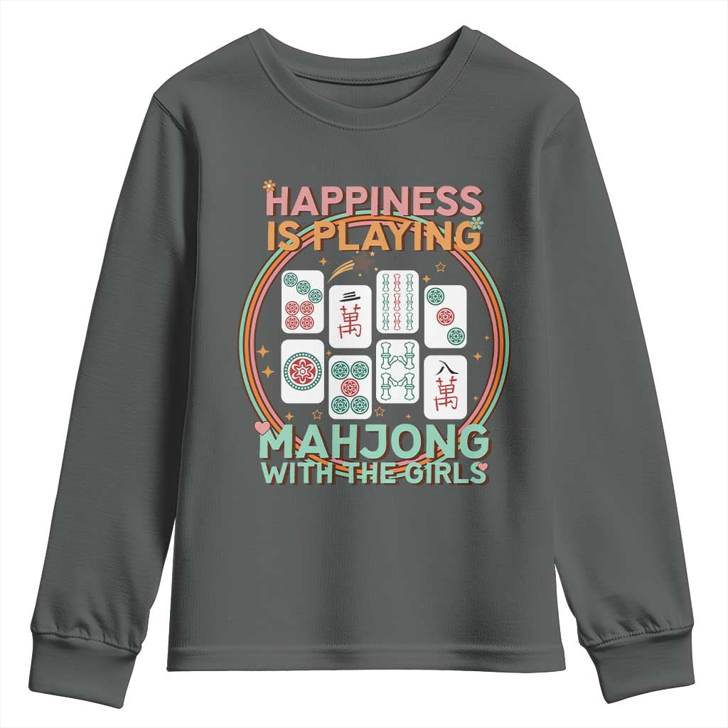 Happiness Is Playing Mahjong With The Girls Youth Sweatshirt Mahjong Time TS12 Dark Heather Print Your Wear