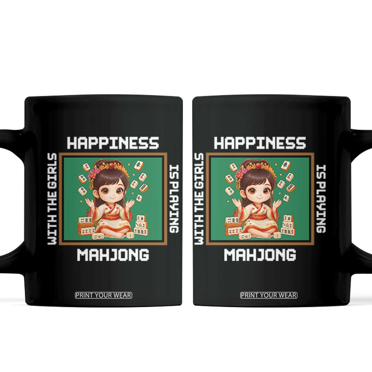 Gambling Chinese Gift Coffee Mug Happiness Is Playing Mahjong With The Girls TS12 Black Print Your Wear
