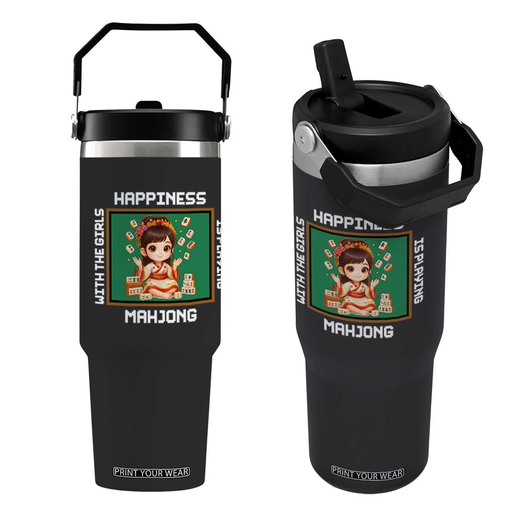 Gambling Chinese Gift Flip Straw Tumbler Happiness Is Playing Mahjong With The Girls TS12 One Size: 30 oz Black Print Your Wear