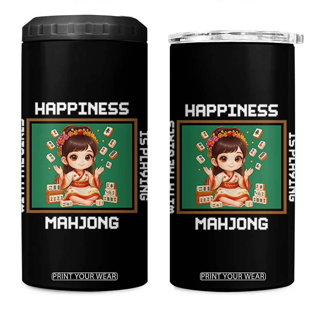 Gambling Chinese Gift 4 in 1 Can Cooler Tumbler Happiness Is Playing Mahjong With The Girls TS12 One Size: 16 oz Black Print Your Wear